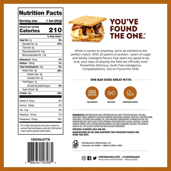 One Bar Gluten Free Protein Rich S'mores Flavored Protein Bar 60g - Easy Pharmacy LLC