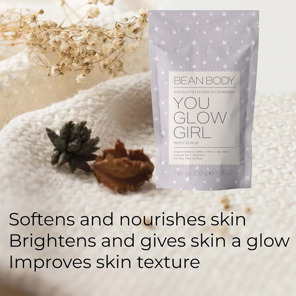 BeanBody You Glow Girl Shimmer Exfoliating Body Scrub With Coffee & Hyaluronic Acid 220g - Easy Pharmacy LLC