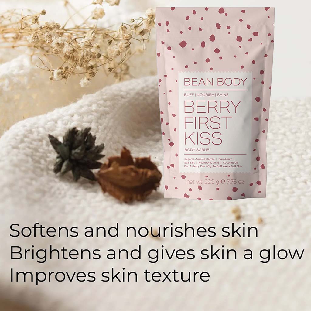 BeanBody Berry First Kiss Nourishing Body Scrub With Coffee & Raspberry 220g - Easy Pharmacy LLC