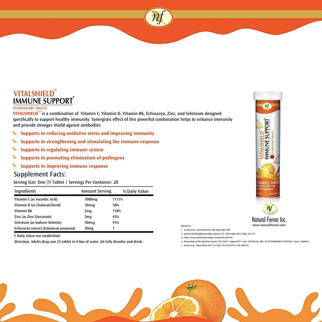 Natural Fervor Vitalshield Immune Support Effervescent Tablets, Pack of 20's - Easy Pharmacy LLC