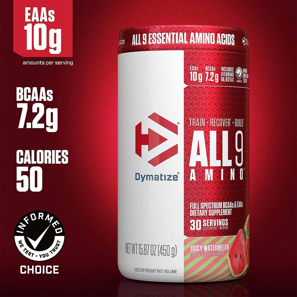 Dymatize All 9 Amino Full Spectrum BCAAs & EAAs Sports Supplement For Recovery, Juicy Watermelon 450g - Easy Pharmacy LLC