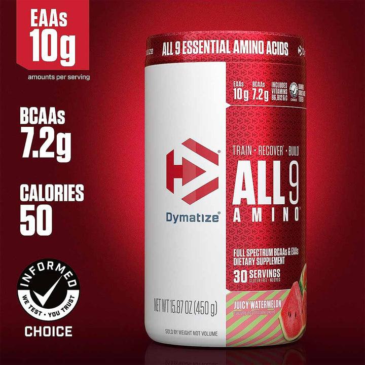 Dymatize All 9 Amino Full Spectrum BCAAs & EAAs Sports Supplement For Recovery, Juicy Watermelon 450g - Easy Pharmacy LLC