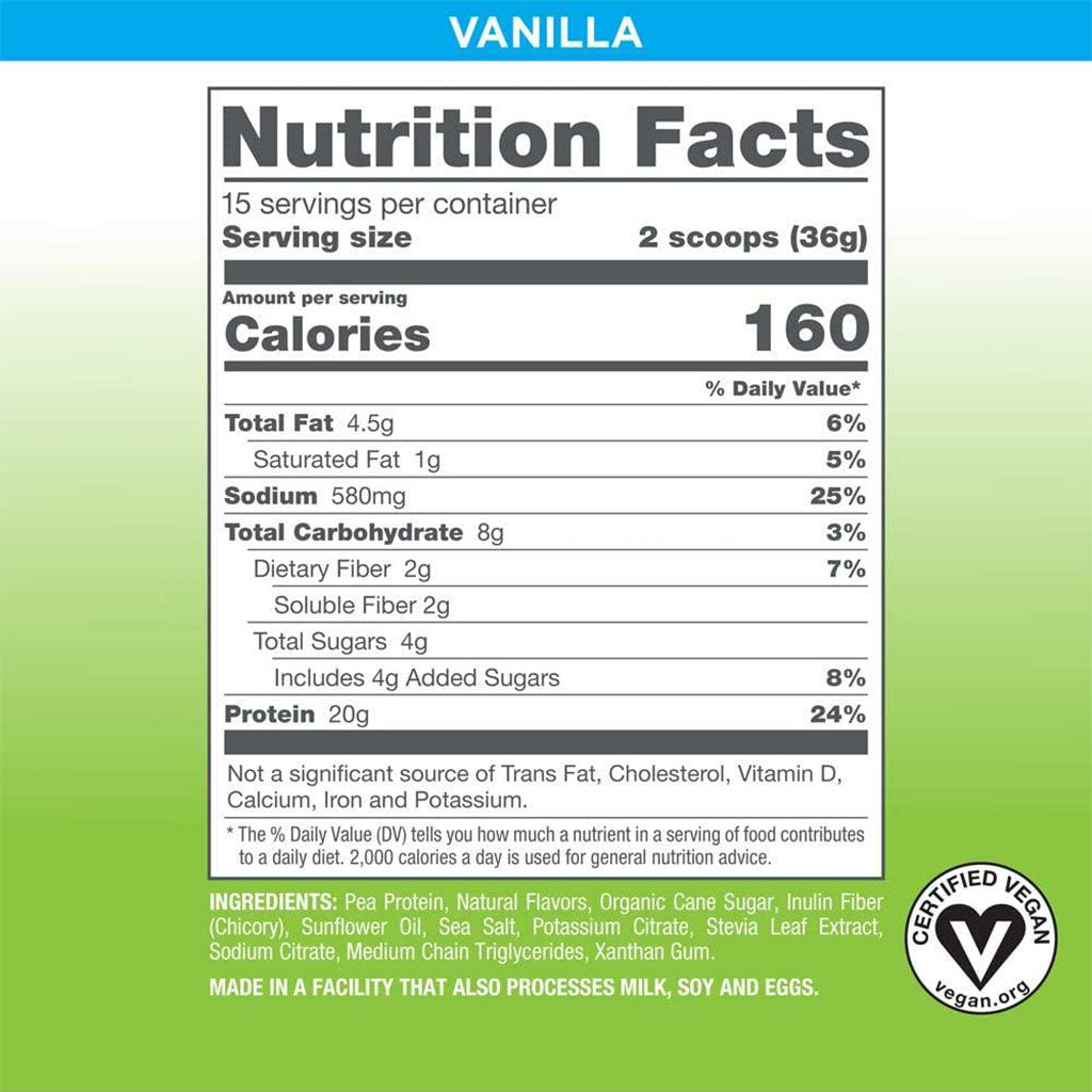 Naturade Plant Based VeganSmart Pea Protein Vegan Shake Powder, Vanilla Flavor, 15 Servings - 540g - Easy Pharmacy LLC