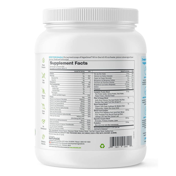 Naturade VeganSmart All-in-One Nutritional Shake Powder, Vanilla Flavor, 15 Servings - 645g - Easy Pharmacy LLC