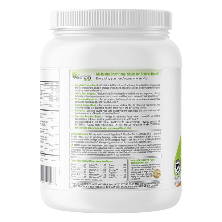 Naturade VeganSmart All-in-One Nutritional Shake Powder, Chocolate Flavor, 15 Servings - 690g - Easy Pharmacy LLC