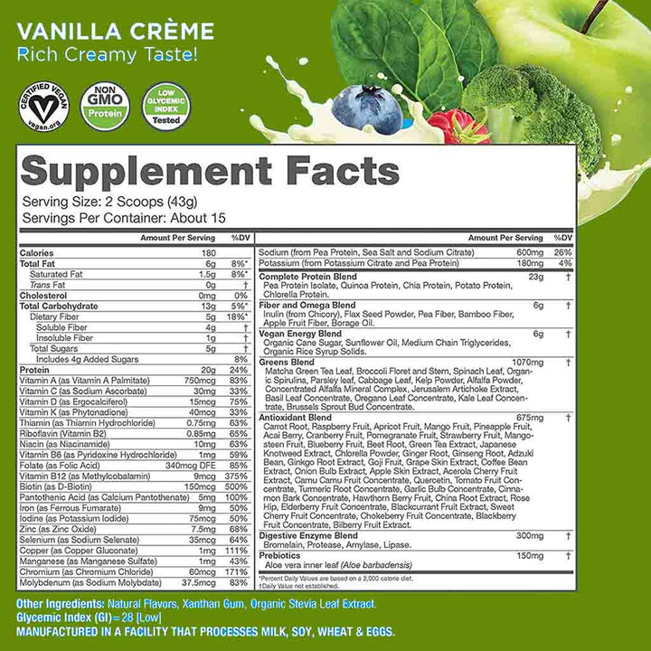 Naturade VeganSmart Protein & Greens Vegan Shake Vanilla Crème All in One Powder 15 Servings, 645g - Easy Pharmacy LLC