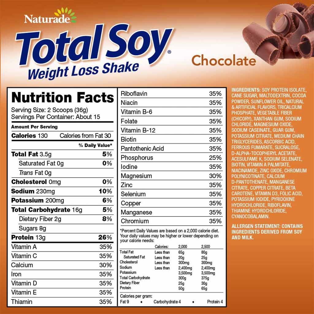Naturade Total Soy Weight Loss Shake Powder, Chocolate Flavor, 15 Servings - 540g - Easy Pharmacy LLC