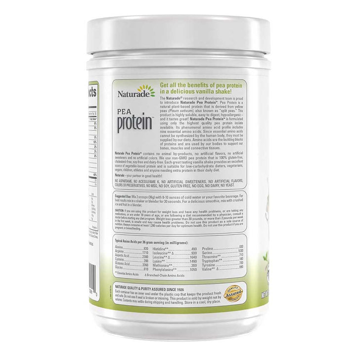 Naturade Pea Protein Vegan Shake Plant Based Protein Powder, Vanilla Flavor, 12 Servings - 444g - Easy Pharmacy LLC