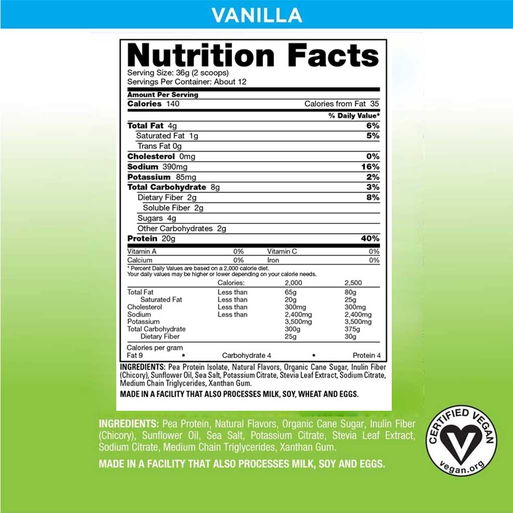 Naturade Pea Protein Vegan Shake Plant Based Protein Powder, Vanilla Flavor, 12 Servings - 444g - Easy Pharmacy LLC