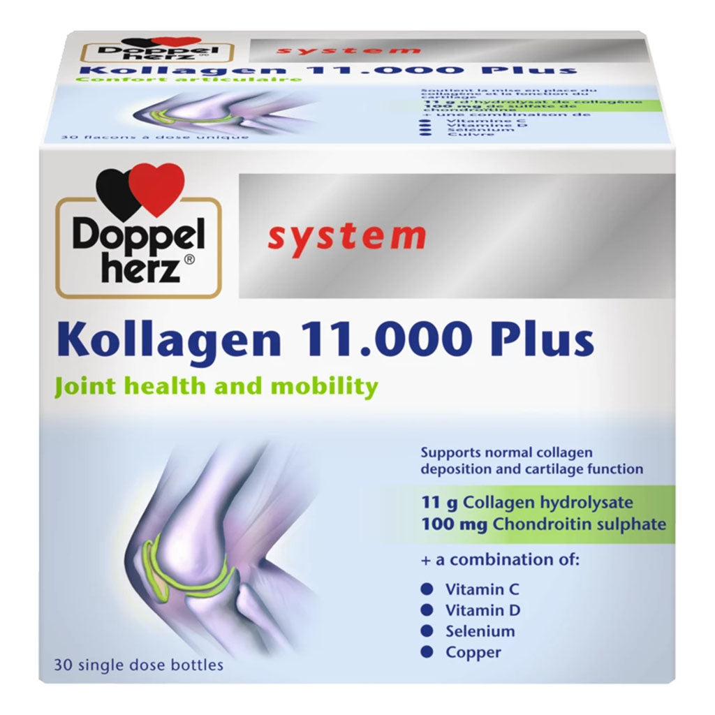 Doppelherz Kollagen 11.000 Plus Drinkable Collagen Supplement For Joint Health, Single Dose Phials, Pack of 30's - Easy Pharmacy LLC