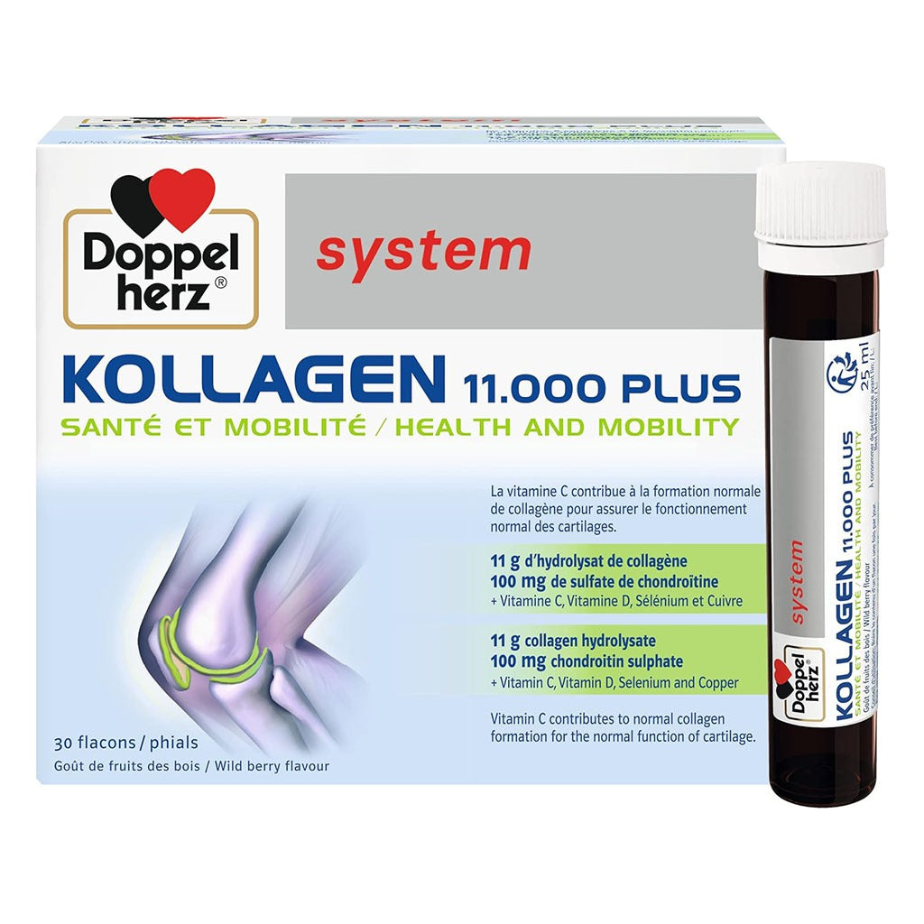 Doppelherz Kollagen 11.000 Plus Drinkable Collagen Supplement For Joint Health, Single Dose Phials, Pack of 30's - Easy Pharmacy LLC