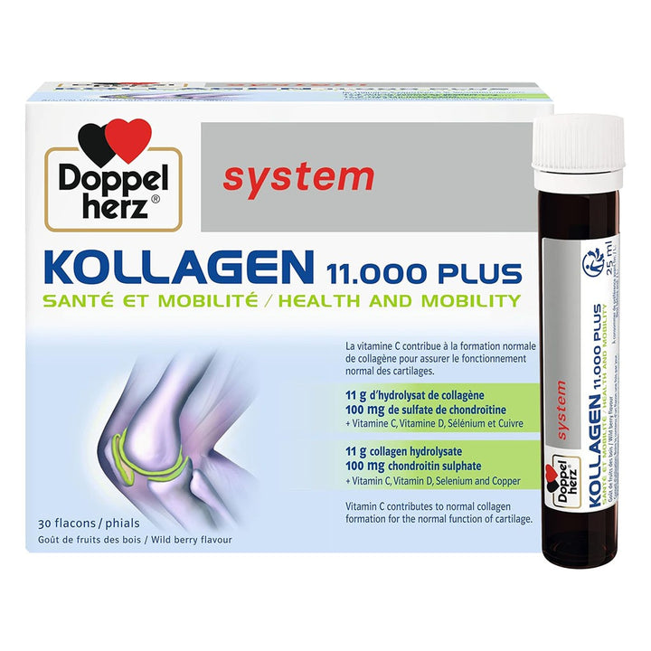 Doppelherz Kollagen 11.000 Plus Drinkable Collagen Supplement For Joint Health, Single Dose Phials, Pack of 30's - Easy Pharmacy LLC