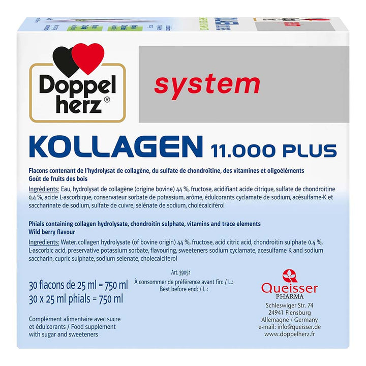Doppelherz Kollagen 11.000 Plus Drinkable Collagen Supplement For Joint Health, Single Dose Phials, Pack of 30's - Easy Pharmacy LLC