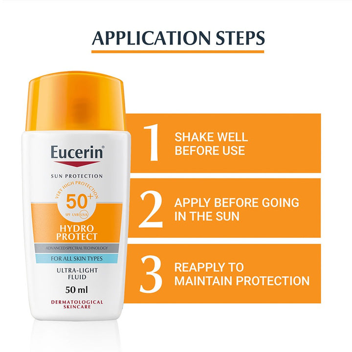 Eucerin Sun Face Hydro Protect SPF 50+ Ultra Light Fluid Sunscreen 50ml - Easy Pharmacy LLC