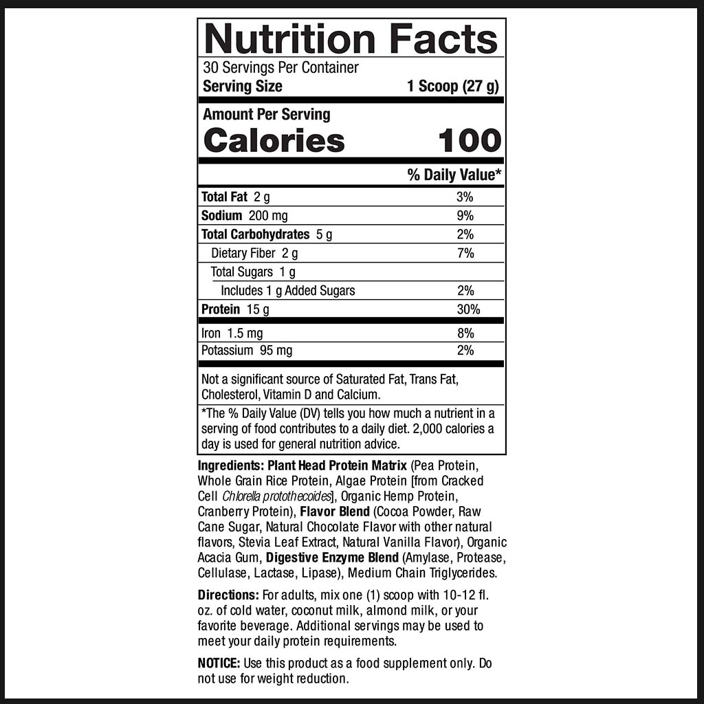 Nature's Answer Plant Head Plant based Clean Vegan Protein Powder 30 Servings, Chocolate 810g - Easy Pharmacy LLC