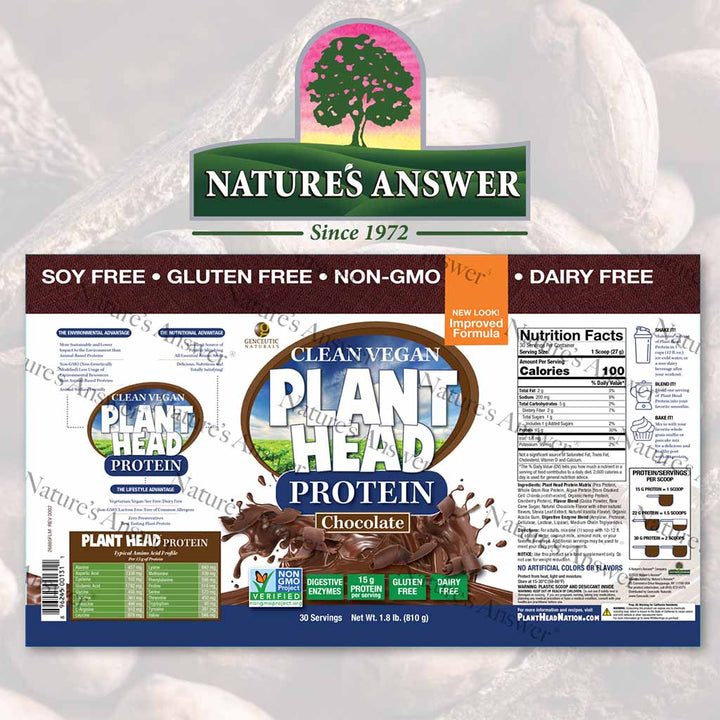 Nature's Answer Plant Head Plant based Clean Vegan Protein Powder 30 Servings, Chocolate 810g - Easy Pharmacy LLC