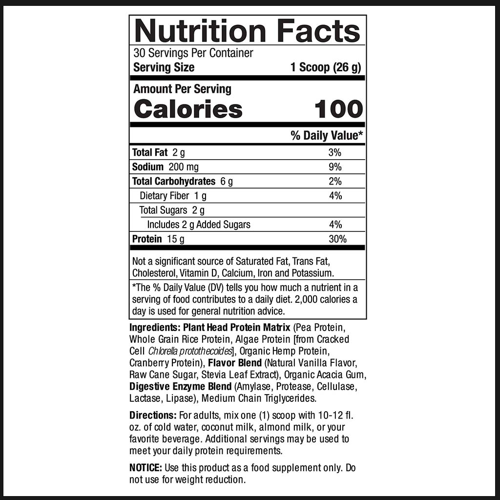 Nature's Answer Plant Head Plant based Clean Vegan Protein Powder 30 Servings, Vanilla 780g - Easy Pharmacy LLC