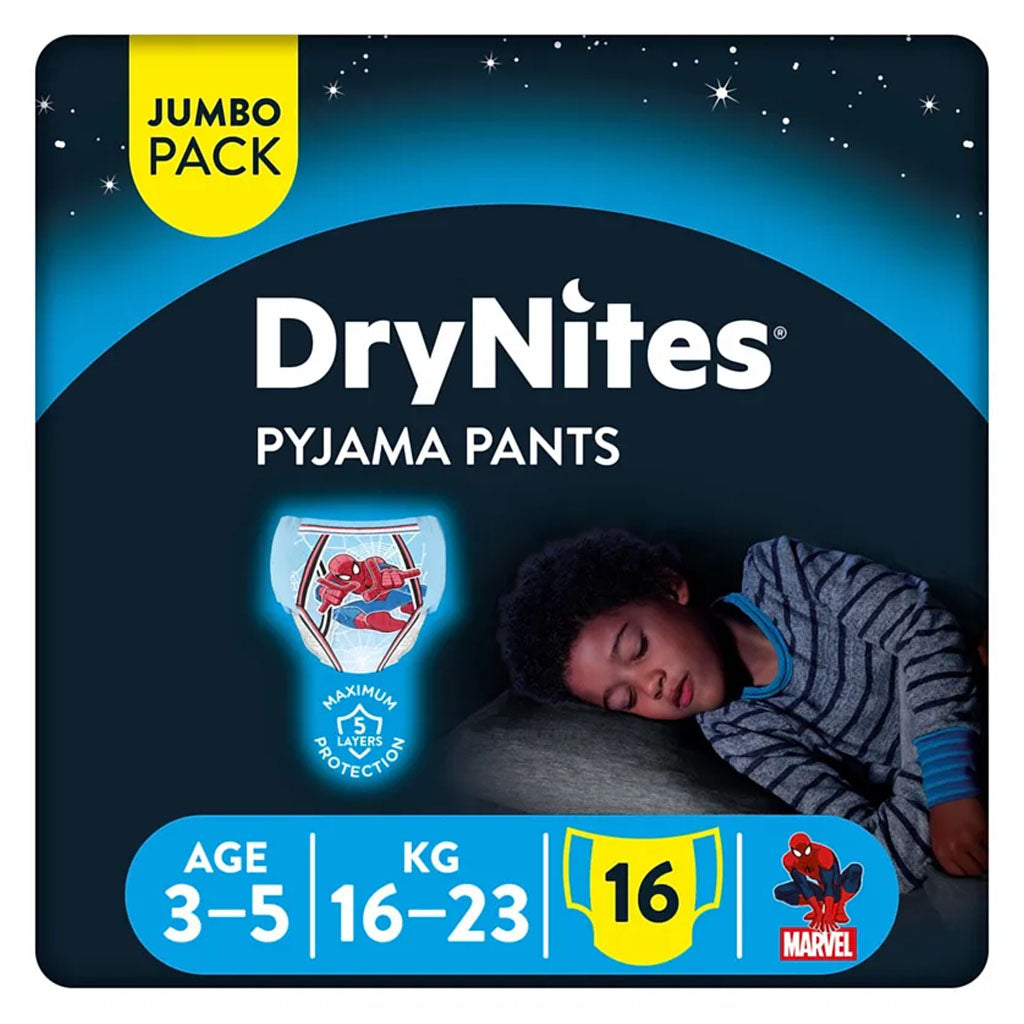 Huggies DryNites Pyjama Pants, 3-5 Years, 16-23Kg, Bed Wetting Diapers For Boys, Jumbo Pack of 16's - Easy Pharmacy LLC