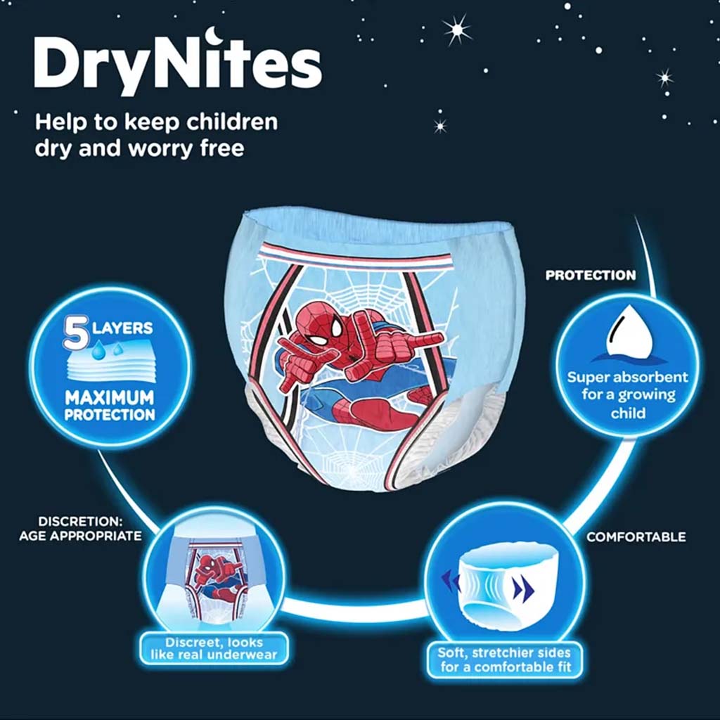 Huggies DryNites Pyjama Pants, 3-5 Years, 16-23Kg, Bed Wetting Diapers For Boys, Jumbo Pack of 16's - Easy Pharmacy LLC