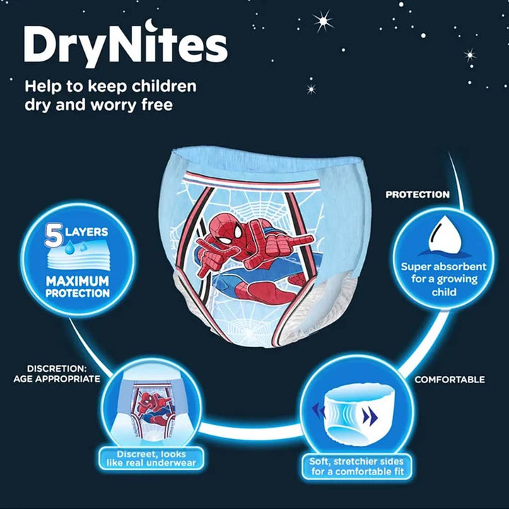 Huggies DryNites Pyjama Pants, 3-5 Years, 16-23Kg, Bed Wetting Diapers For Boys, Jumbo Pack of 16's - Easy Pharmacy LLC