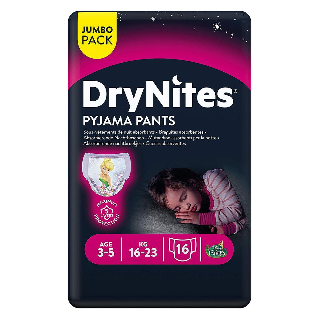 Huggies DryNites Pyjama Pants, 3-5 Years, 16-23Kg, Bed Wetting Diapers For Girls, Jumbo Pack of 16's - Easy Pharmacy LLC