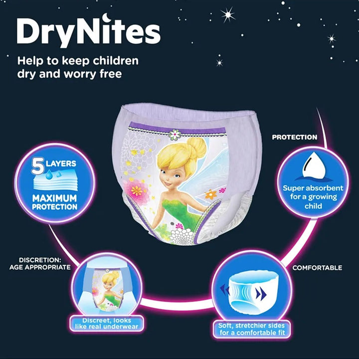 Huggies DryNites Pyjama Pants, 3-5 Years, 16-23Kg, Bed Wetting Diapers For Girls, Jumbo Pack of 16's - Easy Pharmacy LLC
