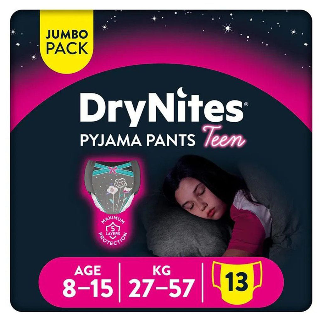 Huggies DryNites Pyjama Pants, 8-15 Years, 27-57Kg, Bed Wetting Diapers For Girls, Jumbo Pack of 13's - Easy Pharmacy LLC