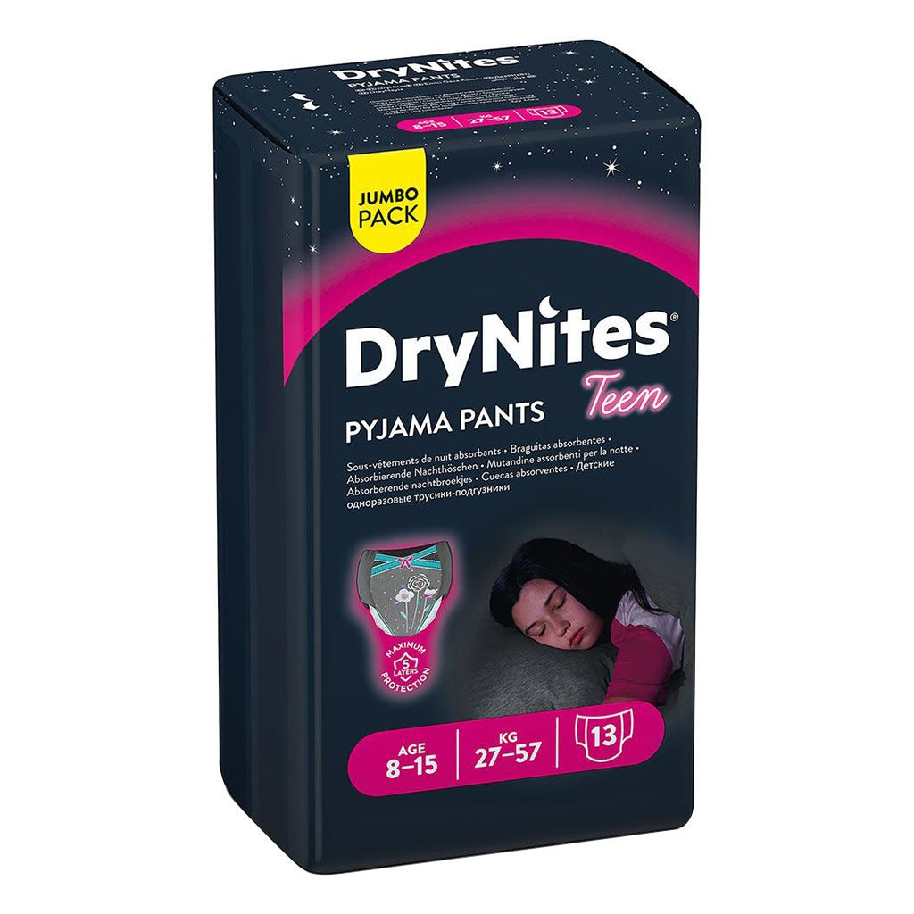 Huggies DryNites Pyjama Pants, 8-15 Years, 27-57Kg, Bed Wetting Diapers For Girls, Jumbo Pack of 13's - Easy Pharmacy LLC