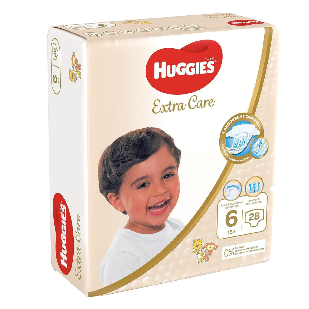 Huggies Extra Care Baby Diapers, Size 6, 15+Kg, Pack of 28's - Easy Pharmacy LLC
