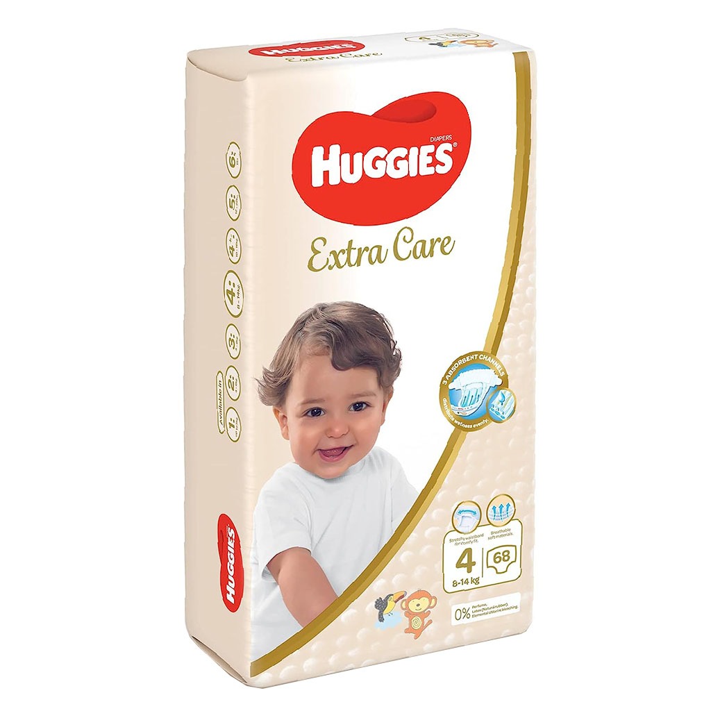 Huggies Extra Care Baby Diapers, Size 4, 8-14Kg, Pack of 68's - Easy Pharmacy LLC