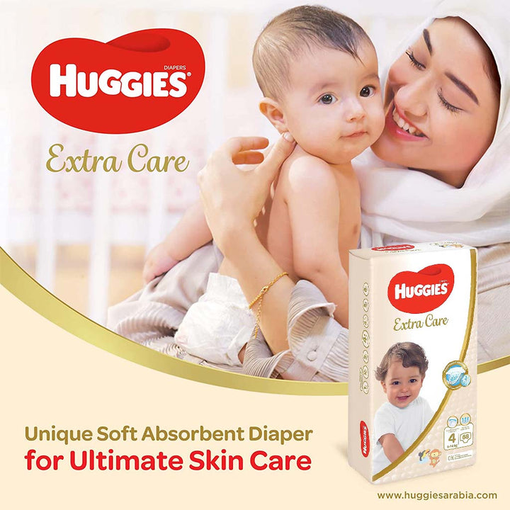Huggies Extra Care Baby Diapers, Size 4, 8-14Kg, Pack of 68's - Easy Pharmacy LLC