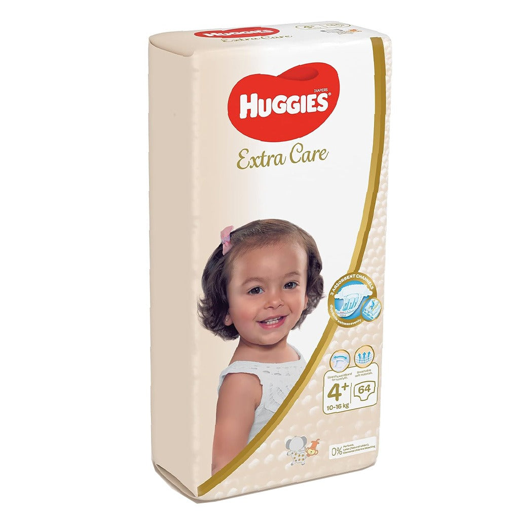 Huggies Extra Care Baby Diapers, Size 4+, 10-16Kg, Pack of 64's - Easy Pharmacy LLC