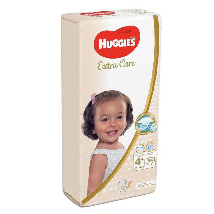 Huggies Extra Care Baby Diapers, Size 4+, 10-16Kg, Pack of 64's - Easy Pharmacy LLC