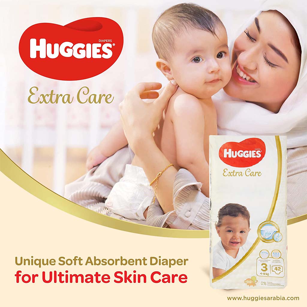 Huggies Extra Care Baby Diapers, Size 3, 4-9Kg, Pack of 42's - Special Price - Easy Pharmacy LLC