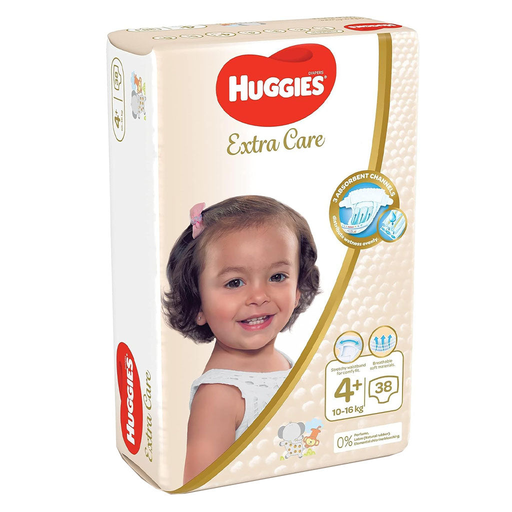 Huggies Extra Care Baby Diapers, Size 4+, 10-16Kg, Pack of 38's - Special Price - Easy Pharmacy LLC