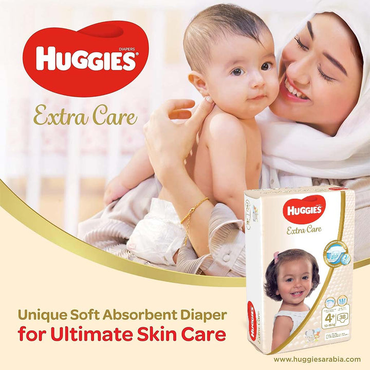 Huggies Extra Care Baby Diapers, Size 4+, 10-16Kg, Pack of 38's - Special Price - Easy Pharmacy LLC