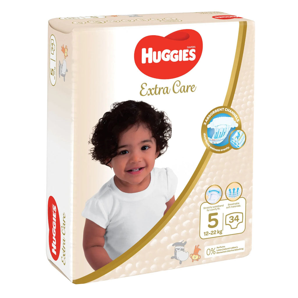 Huggies Extra Care Baby Diapers, Size 5, 12-22Kg, Pack of 34's - Special Price - Easy Pharmacy LLC