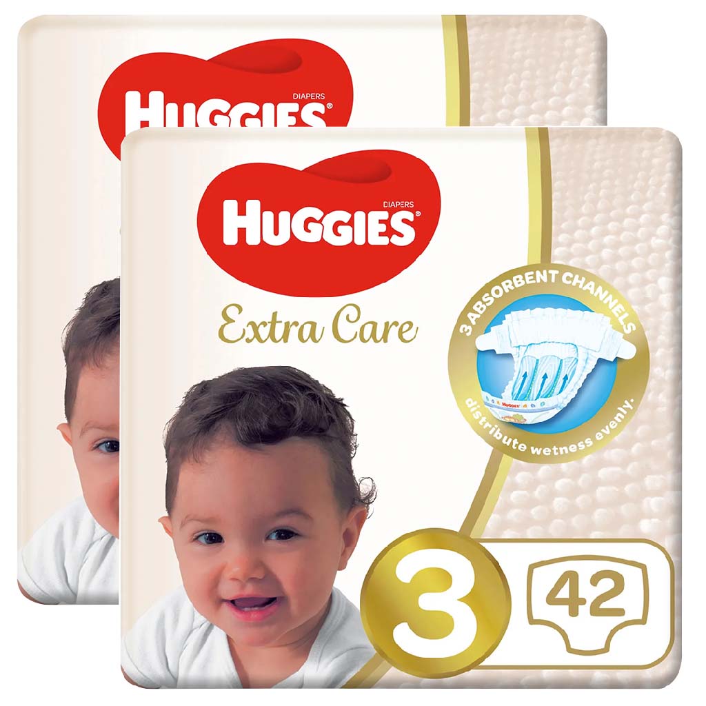 Huggies Extra Care Baby Diapers, Size 3, 4-9Kg, Promo Pack of 2 x 42's, Special Price 35% Off - Easy Pharmacy LLC