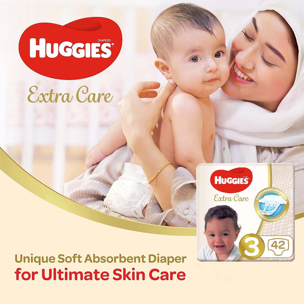 Huggies Extra Care Baby Diapers, Size 3, 4-9Kg, Promo Pack of 2 x 42's, Special Price 35% Off - Easy Pharmacy LLC