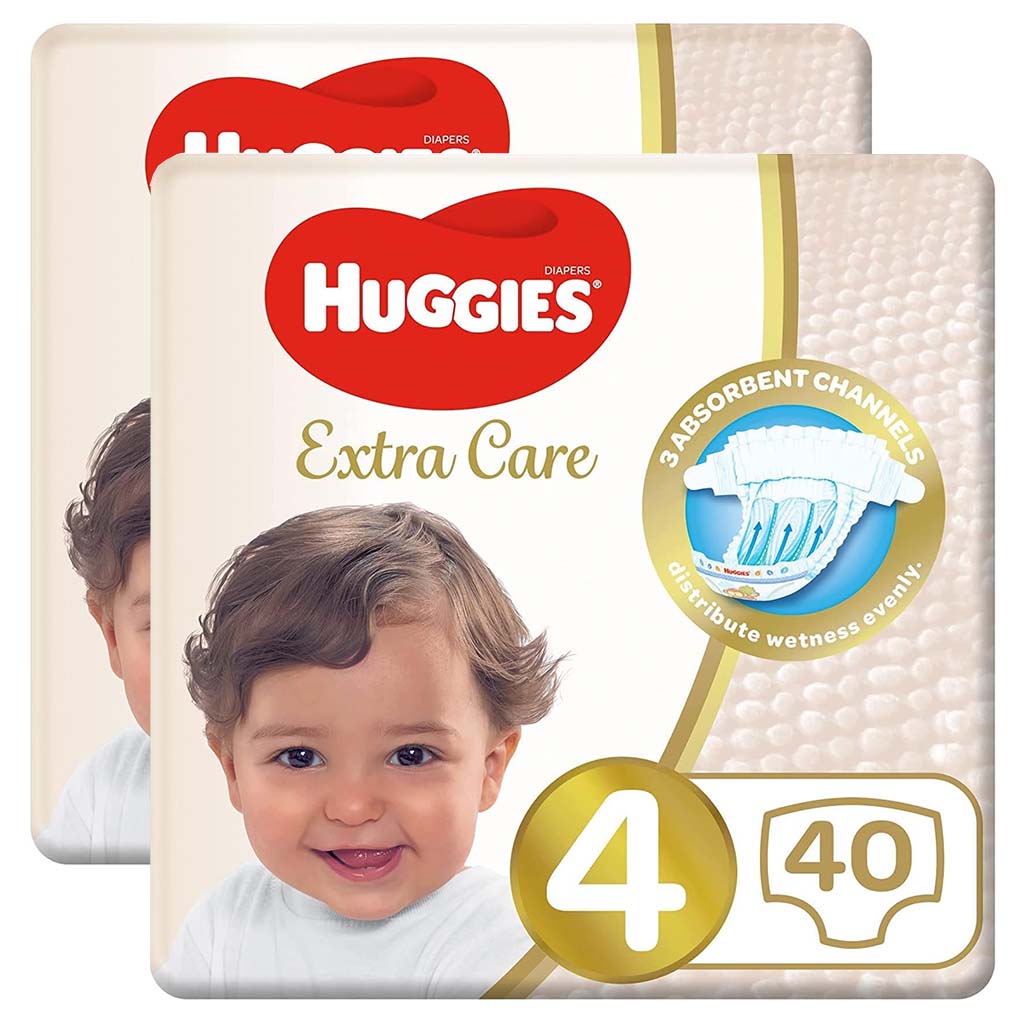 Huggies Extra Care Baby Diapers, Size 4, 8-14Kg, Promo Pack of 2 x 40's, Special Price 35% Off - Easy Pharmacy LLC