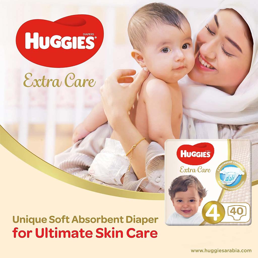 Huggies Extra Care Baby Diapers, Size 4, 8-14Kg, Promo Pack of 2 x 40's, Special Price 35% Off - Easy Pharmacy LLC