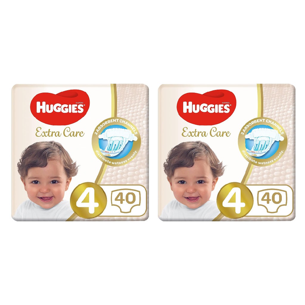 Huggies Extra Care Baby Diapers, Size 4, 8-14Kg, Promo Pack of 2 x 40's, Special Price 35% Off - Easy Pharmacy LLC