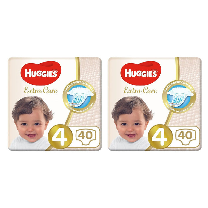 Huggies Extra Care Baby Diapers, Size 4, 8-14Kg, Promo Pack of 2 x 40's, Special Price 35% Off - Easy Pharmacy LLC