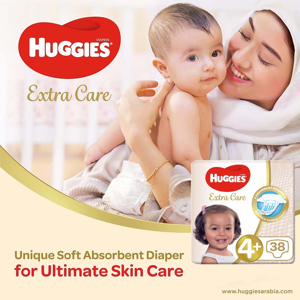 Huggies Extra Care Baby Diapers, Size 4+, 10-16Kg, Promo Pack of 2 x 38's, Special Price 35% Off - Easy Pharmacy LLC