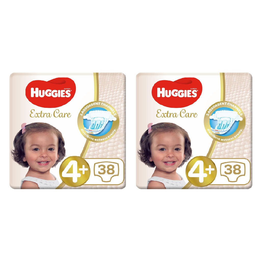 Huggies Extra Care Baby Diapers, Size 4+, 10-16Kg, Promo Pack of 2 x 38's, Special Price 35% Off - Easy Pharmacy LLC