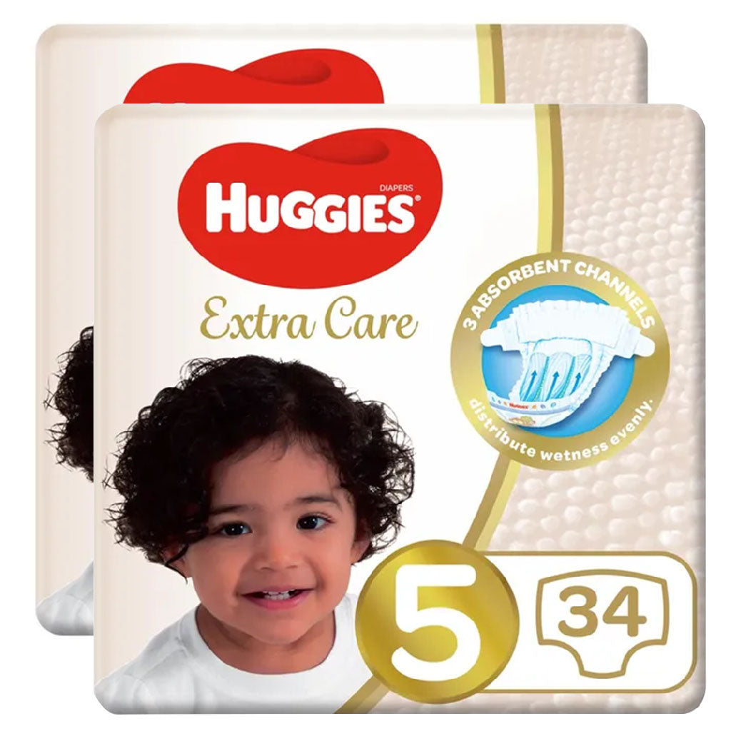 Huggies Extra Care Baby Diapers, Size 5, 12-22Kg, Promo Pack of 2 x 34's, Special Price 35% Off - Easy Pharmacy LLC