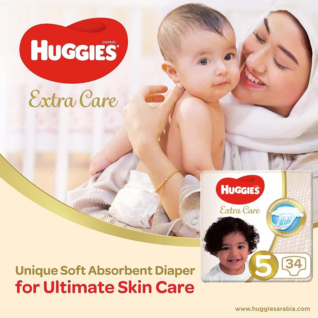 Huggies Extra Care Baby Diapers, Size 5, 12-22Kg, Promo Pack of 2 x 34's, Special Price 35% Off - Easy Pharmacy LLC