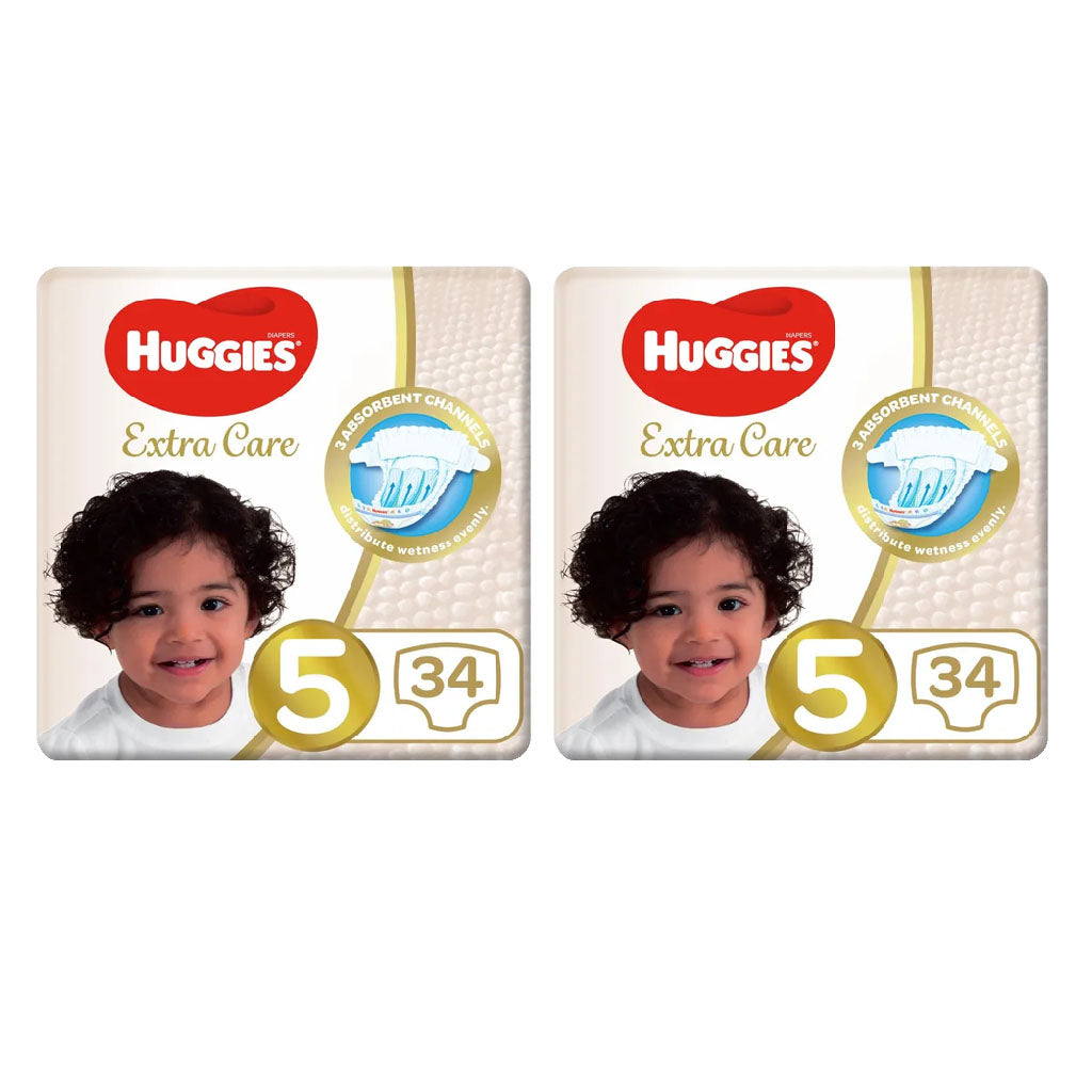Huggies Extra Care Baby Diapers, Size 5, 12-22Kg, Promo Pack of 2 x 34's, Special Price 35% Off - Easy Pharmacy LLC