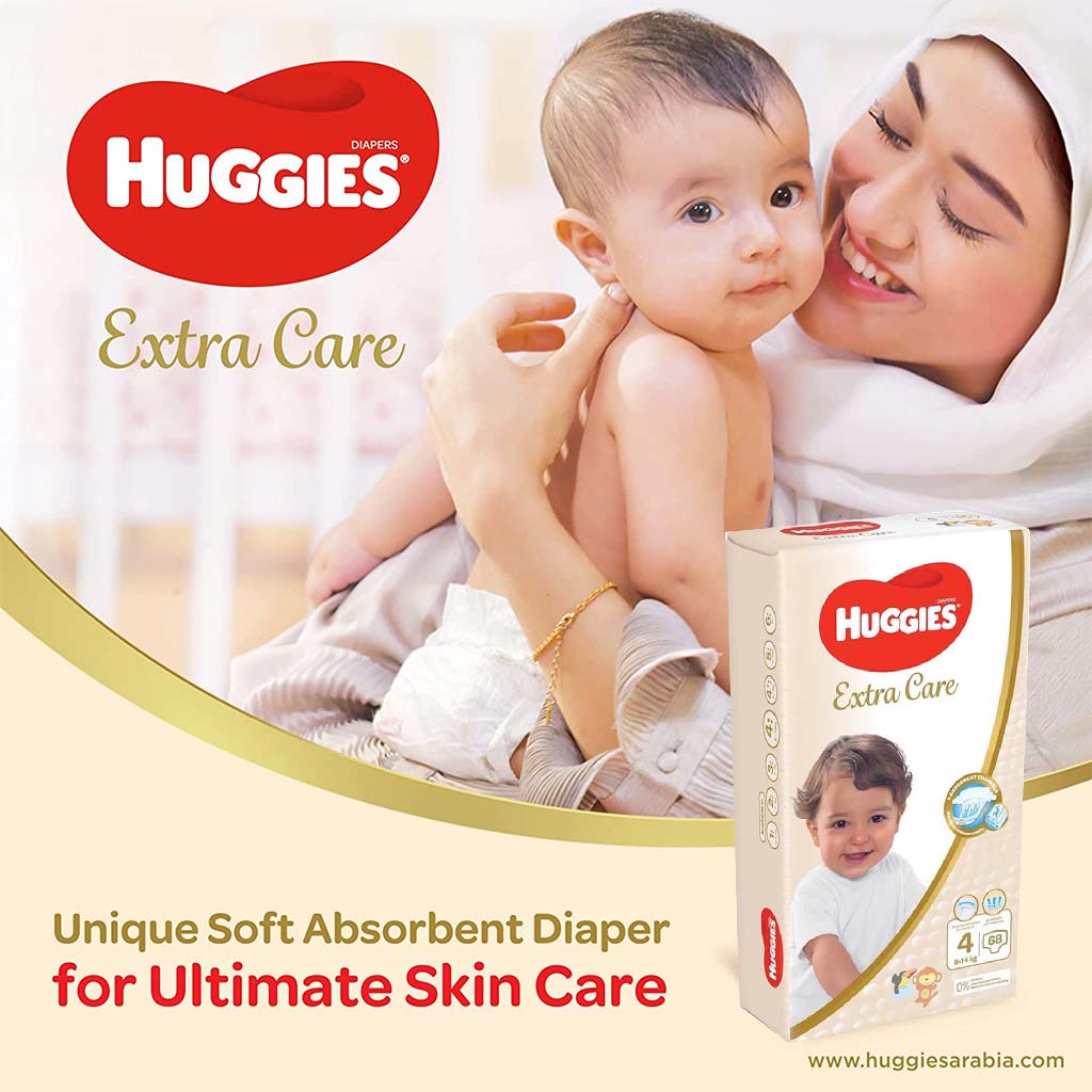 Huggies Extra Care Baby Diapers, Size 4, 8-14Kg, Pack of 68's - Special Price - Easy Pharmacy LLC