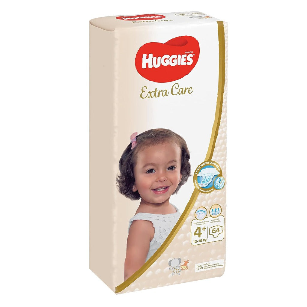 Huggies Extra Care Baby Diapers, Size 4+, 10-16Kg, Pack of 64's - Special Price - Easy Pharmacy LLC